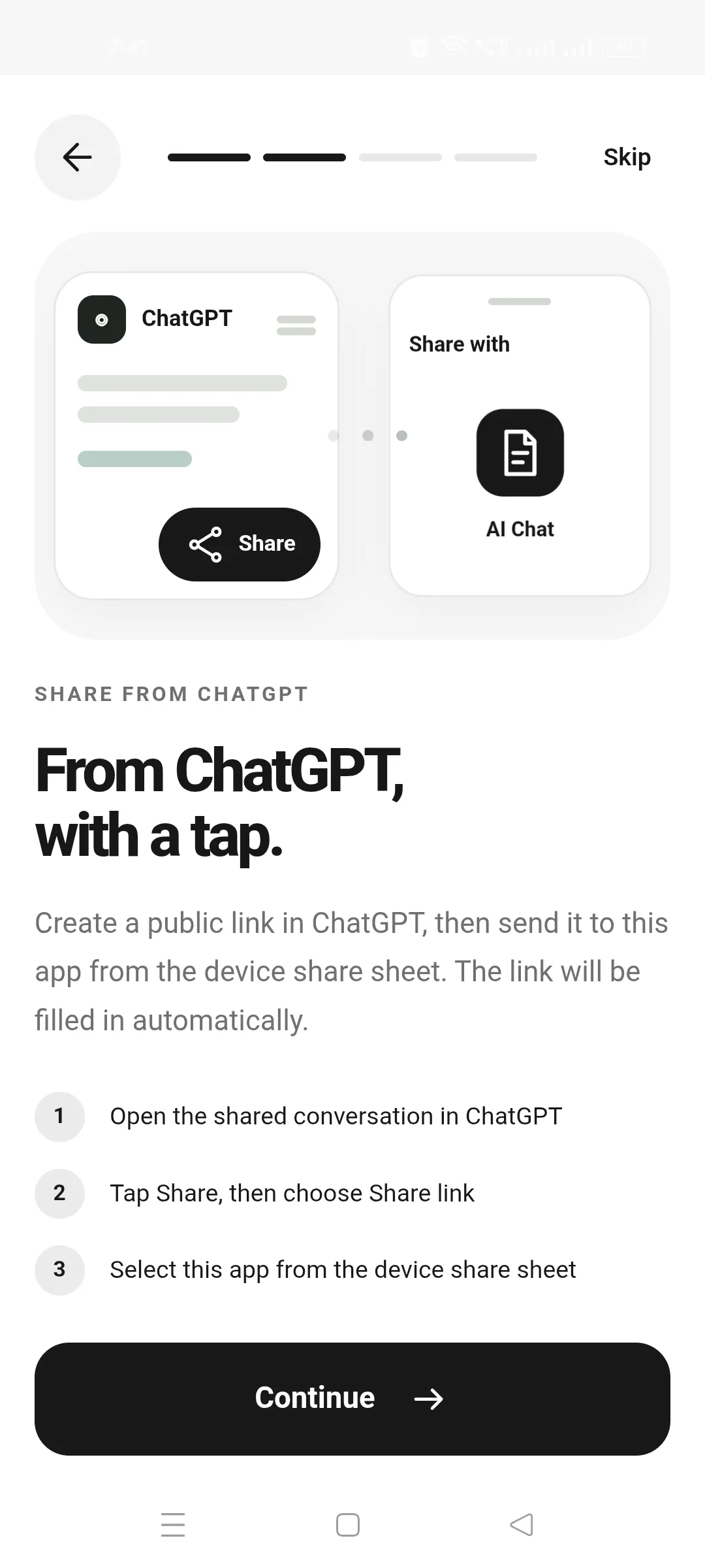 Sharing a public ChatGPT conversation to AI Chat Exporter